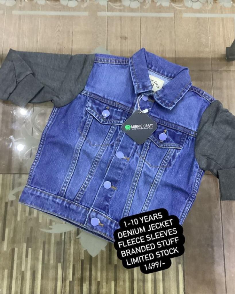 Kids Girls Boys Denium Jacket Fleece Sleeves Branded Stuff (1-10 Year)