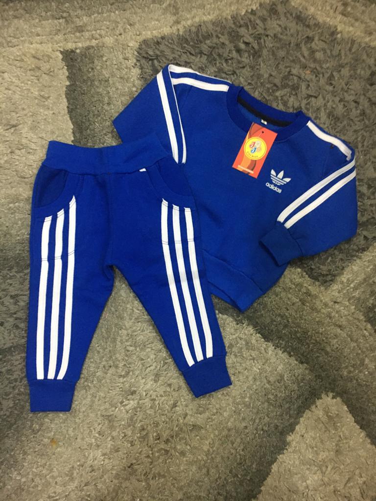 Kids Winter Gala Sale Addidas Super Quality Track Suit Shirt and Trouser Fleece Warm GREEN
