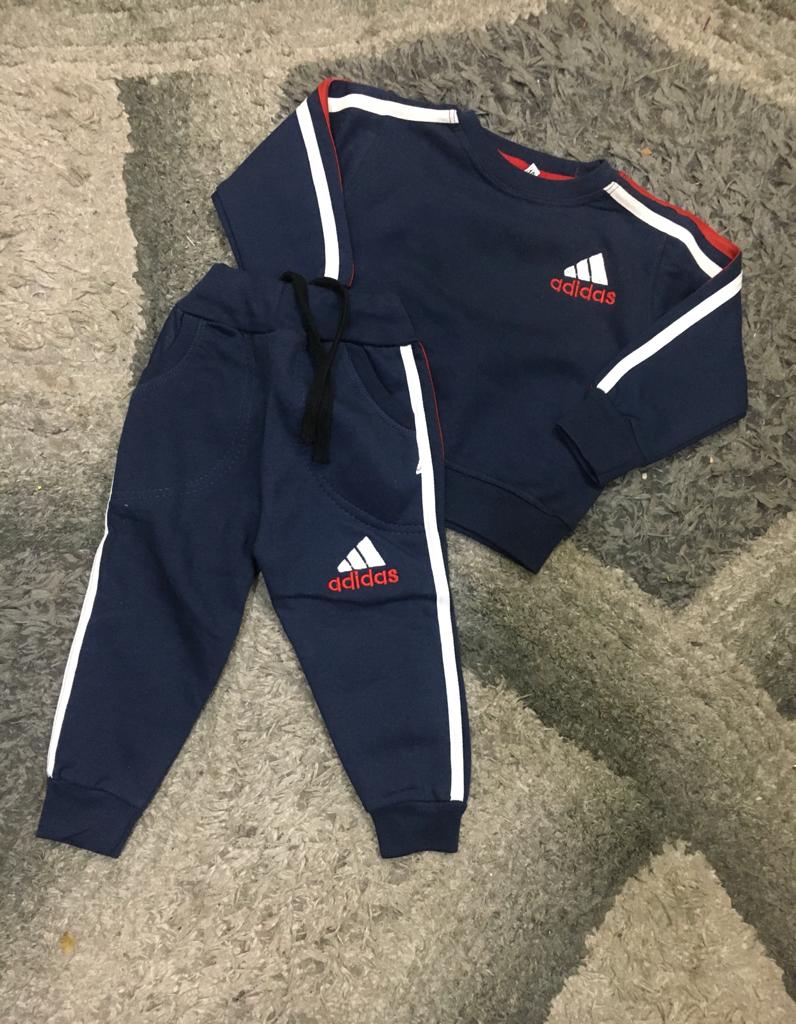 Kids Winter Gala Sale Addidas Super Quality Track Suit Shirt and Trouser Fleece Warm BLUE