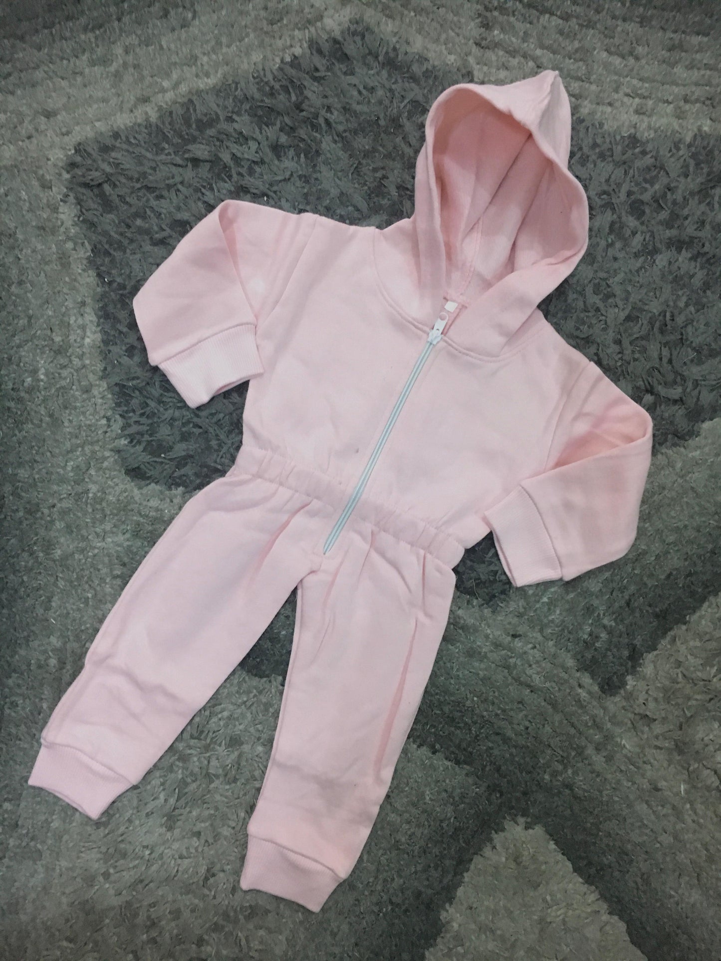 Kids Boys Girls Light Fleece Imported Rompers with Hoodie full Length with Pockets Winter Gala Pink