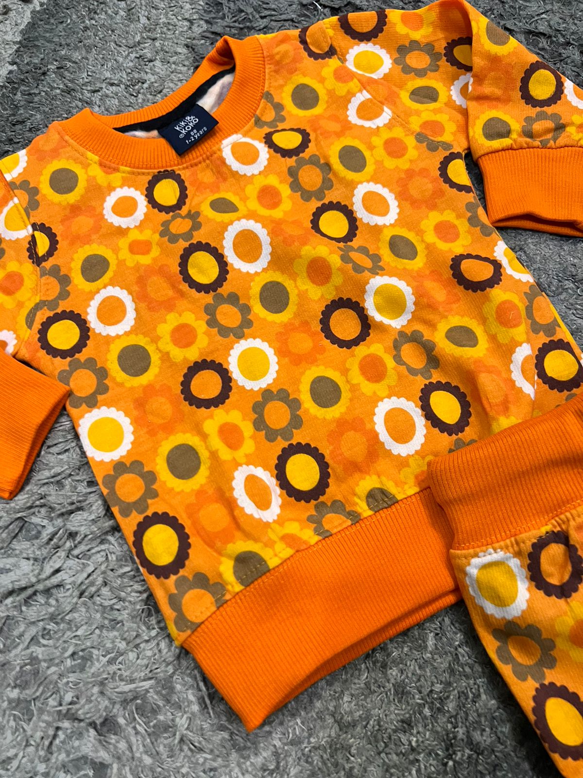 Kids Winter Gala New Arrivals Fleece Warm Shirt and Trouser Orange Circles