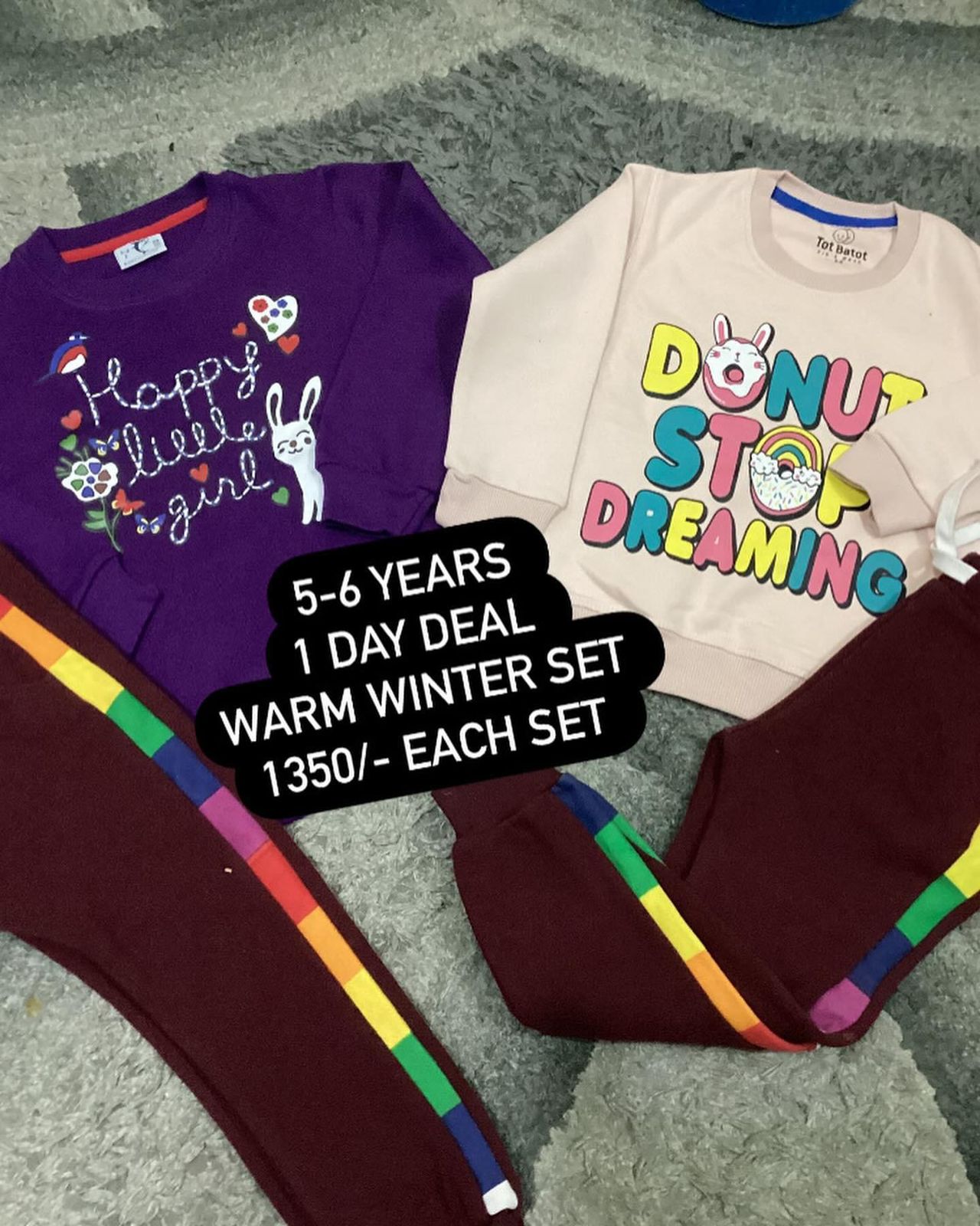 Kids Girls Winter Fleece Warm Daily Deal 5-6 Year Pack of 2 (One Shirt with One Trouser)
