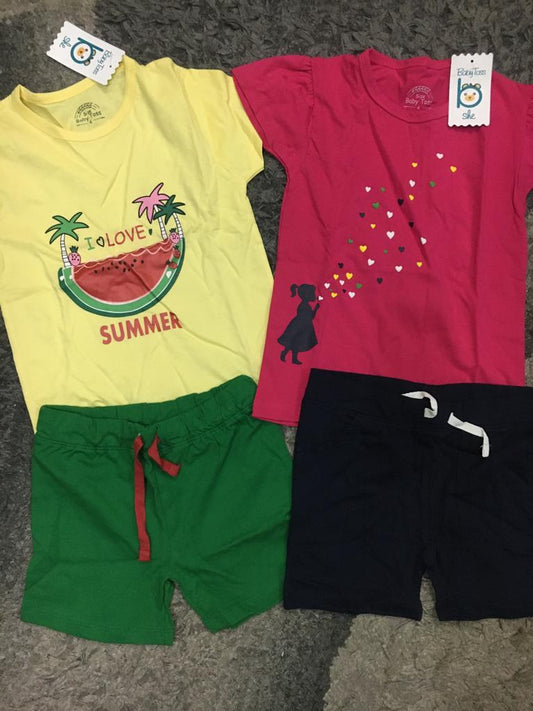 Kids Girls Summer Pack of 2 Branded Short with Shirt suite 4-5 Year
