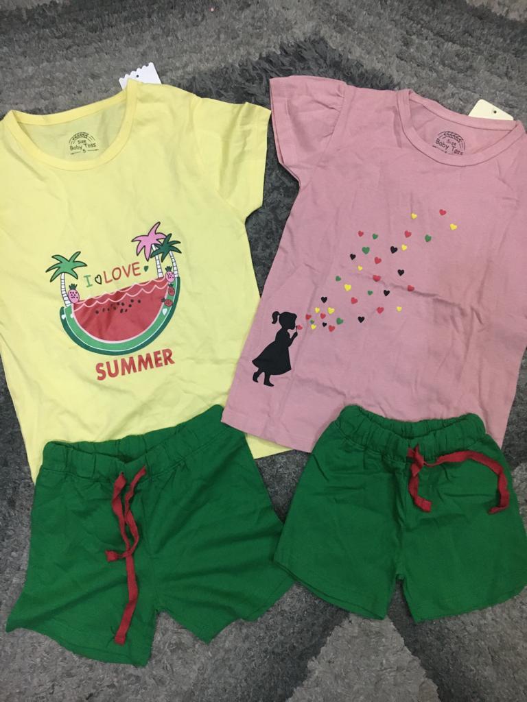 Kids Girls Summer Pack of 2 Branded Shorts with Shirt suite 5-6 Year