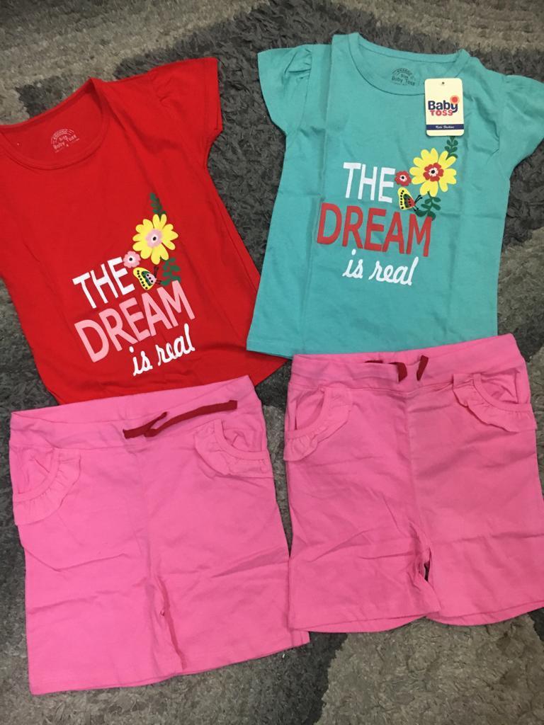 Kids Girls Summer Pack of 2 Branded Shorts with Shirt suite 5-6 Year