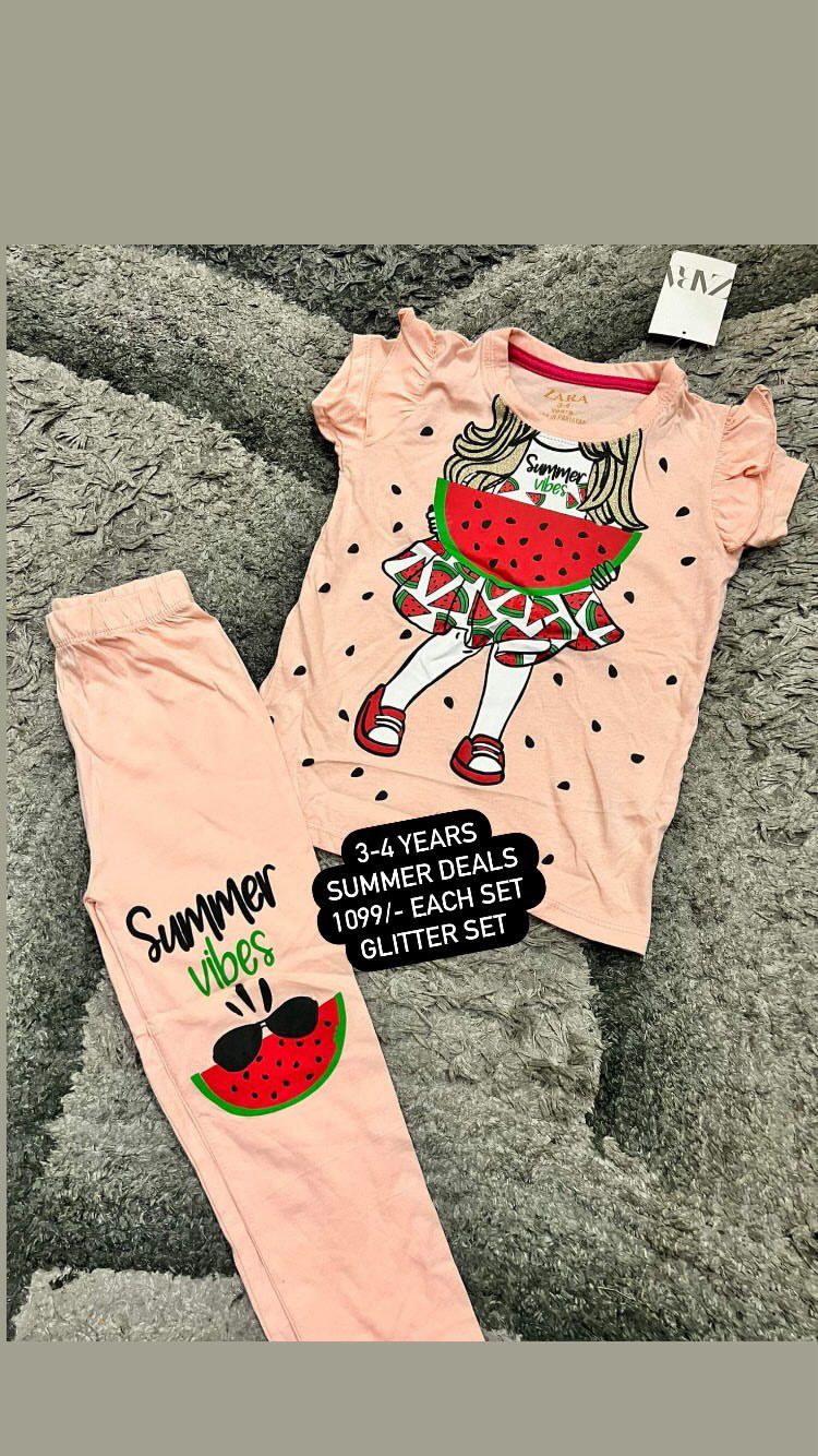 Kids Girls Summer Pack of 2 Branded Pj Suit Shirt 3-4 Year