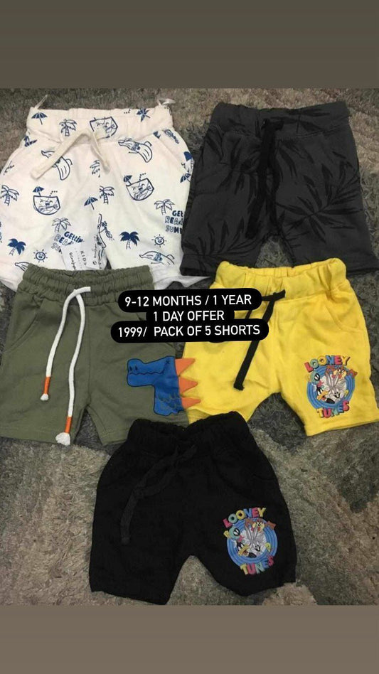 Kids Girls Boys Shorts Pack of 5 Summer Branded Imported 9-12 Months and 1 Year