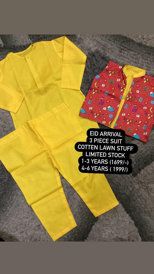 Kids Boys Summer Eid Collection 2024 3 Piece Suit Cotton Lawn Stuff Branded