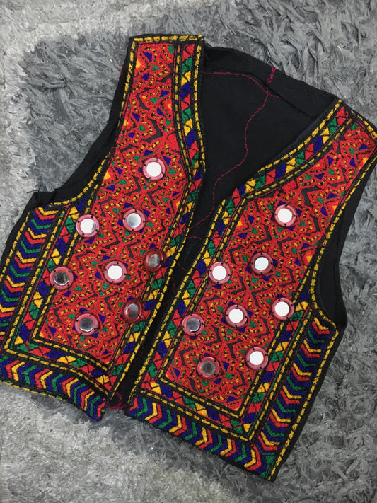 Kids Girls Boys Eid Collection 2024 Summer Balochi Waistcoat Stones Work Embroided 11-12 Inch