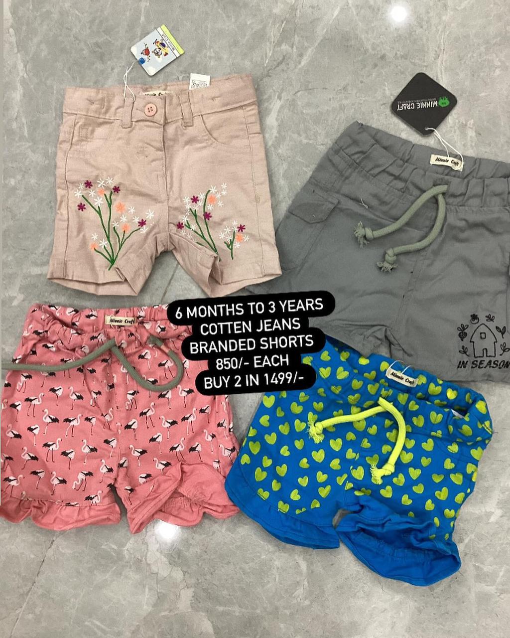 Kids Infant Embroided Summer Sale Cotton Shorts Imported and Branded