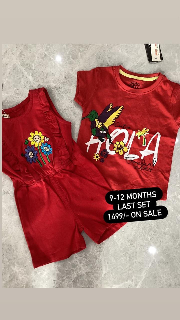 Kids Infant Summer Sale Imported Branded Pack of 2 Red Romper with Shirt Orignal Minnnie Minors