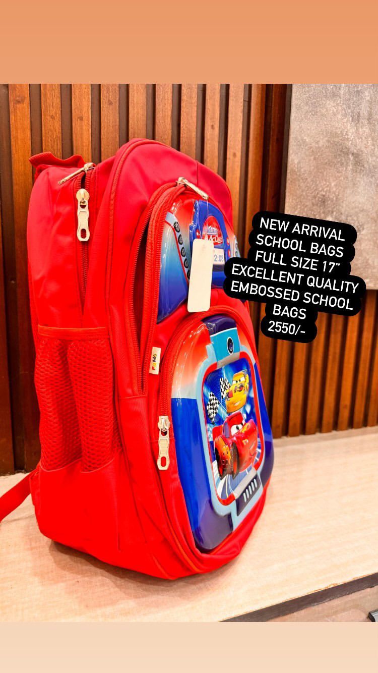 Kids Girls Boys 3D Embossed School Bag 17 Inches Height Excellent Quality Mcqueen Car