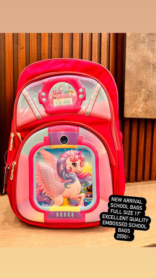 Kids Girls Boys 3D Embossed School Bag 17 Inches Height Excellent Quality Unicorn