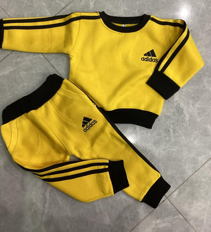 Kids Girls Boys Imported Fleece Warm Adids Suits Branded Yellow