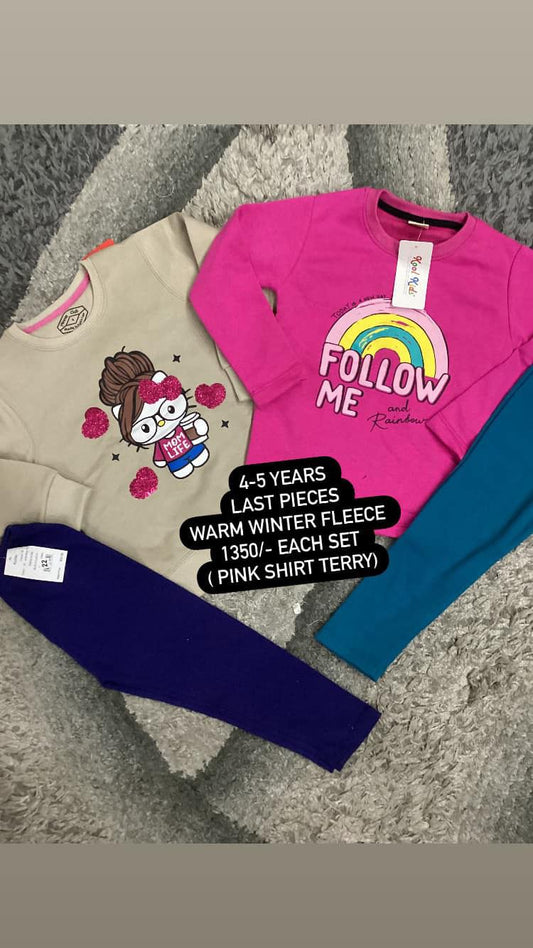 Kids Girls Winter Fleece Warm Shirts and Trousers Imported Brand