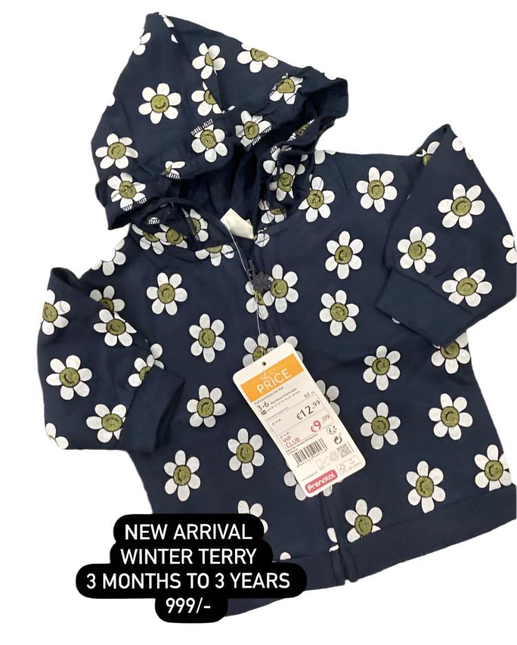 Kids Girls Winter Terry Stuff Imported Branded Hoodie Florals