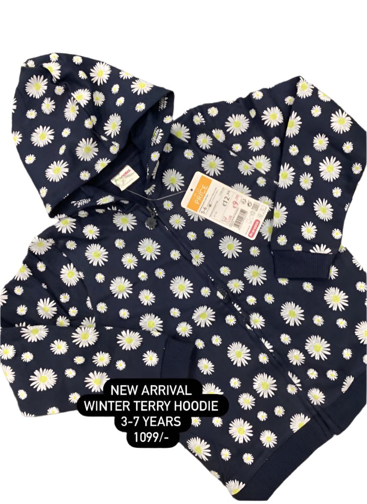 Kids Girls Winter Terry Stuff Imported Branded Hoodie Florals