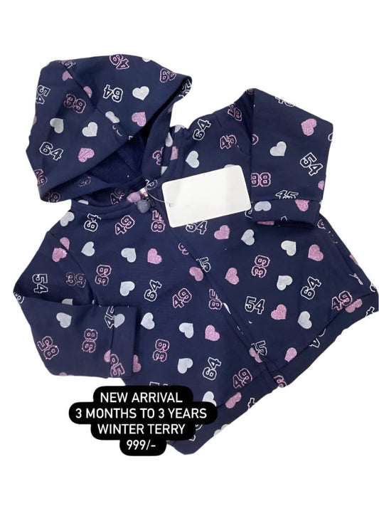 Kids Girls Winter Terry Stuff Imported Branded Hoodie Florals