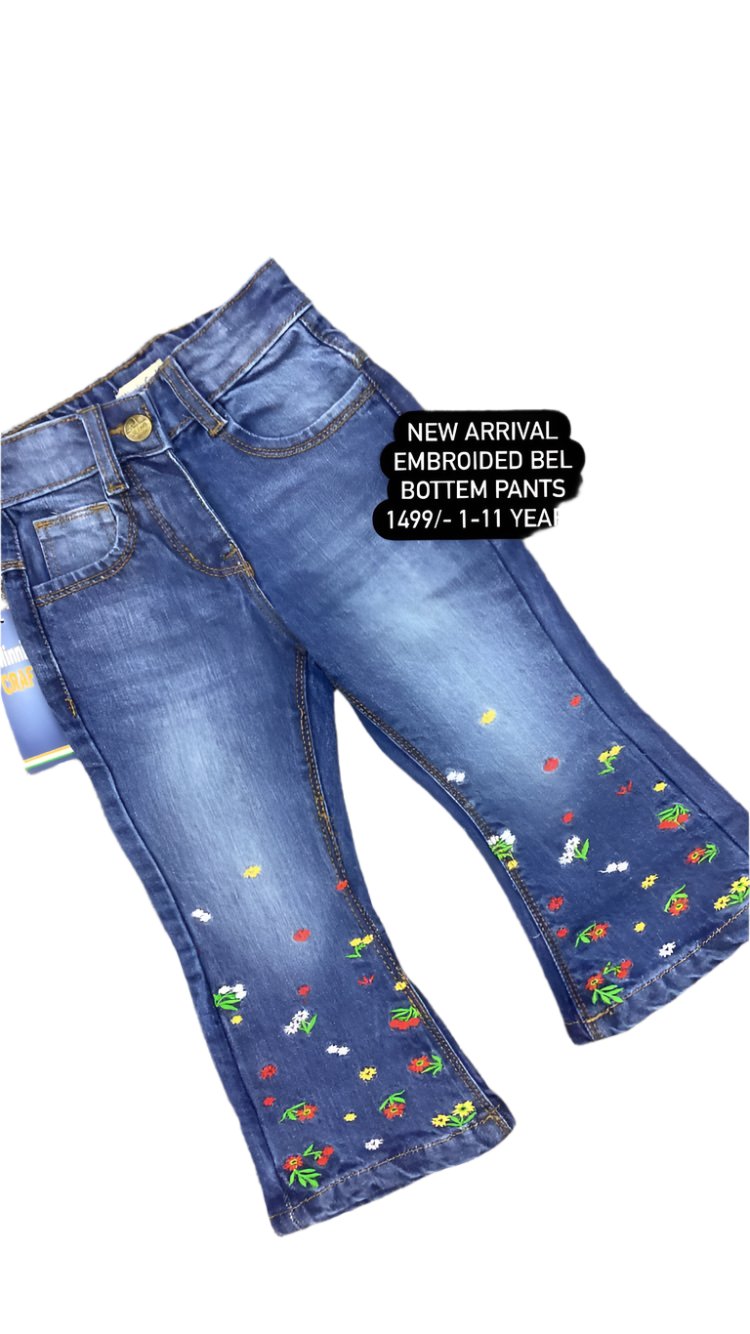 Kids Girls Embroided Denim Jeans Imported Branded