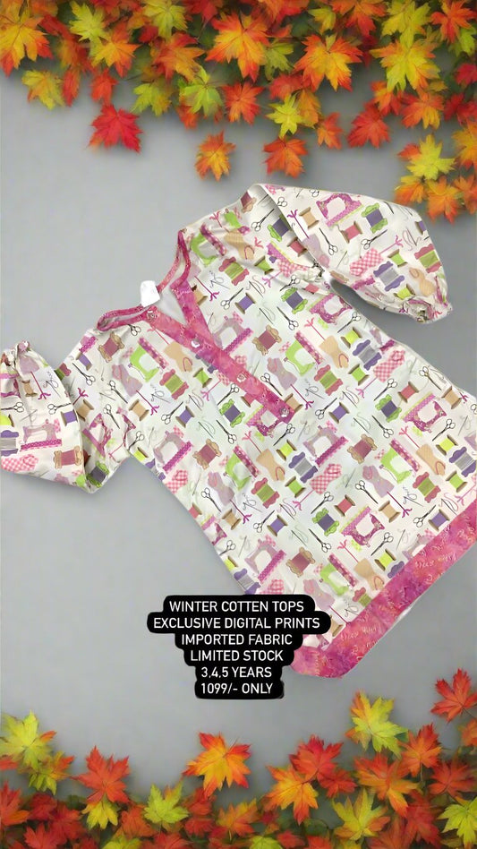 Kids Girls Winter Cotton Digital Print Tops Branded Fabric