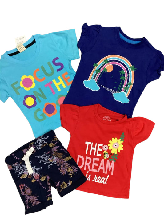 Kids Girls Summer Deal 12-18 Months Pack of 4 Shirts with Shorts