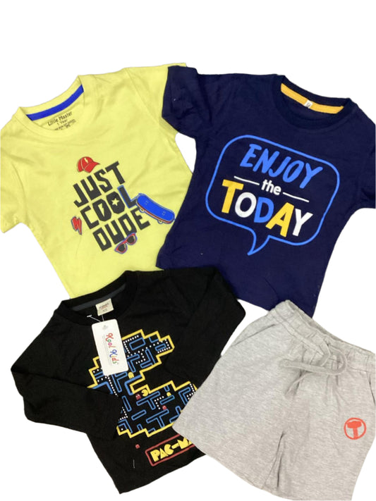 Kids Boys Summer Deal 12-18 Months Pack of 4 Shirts and Shorts