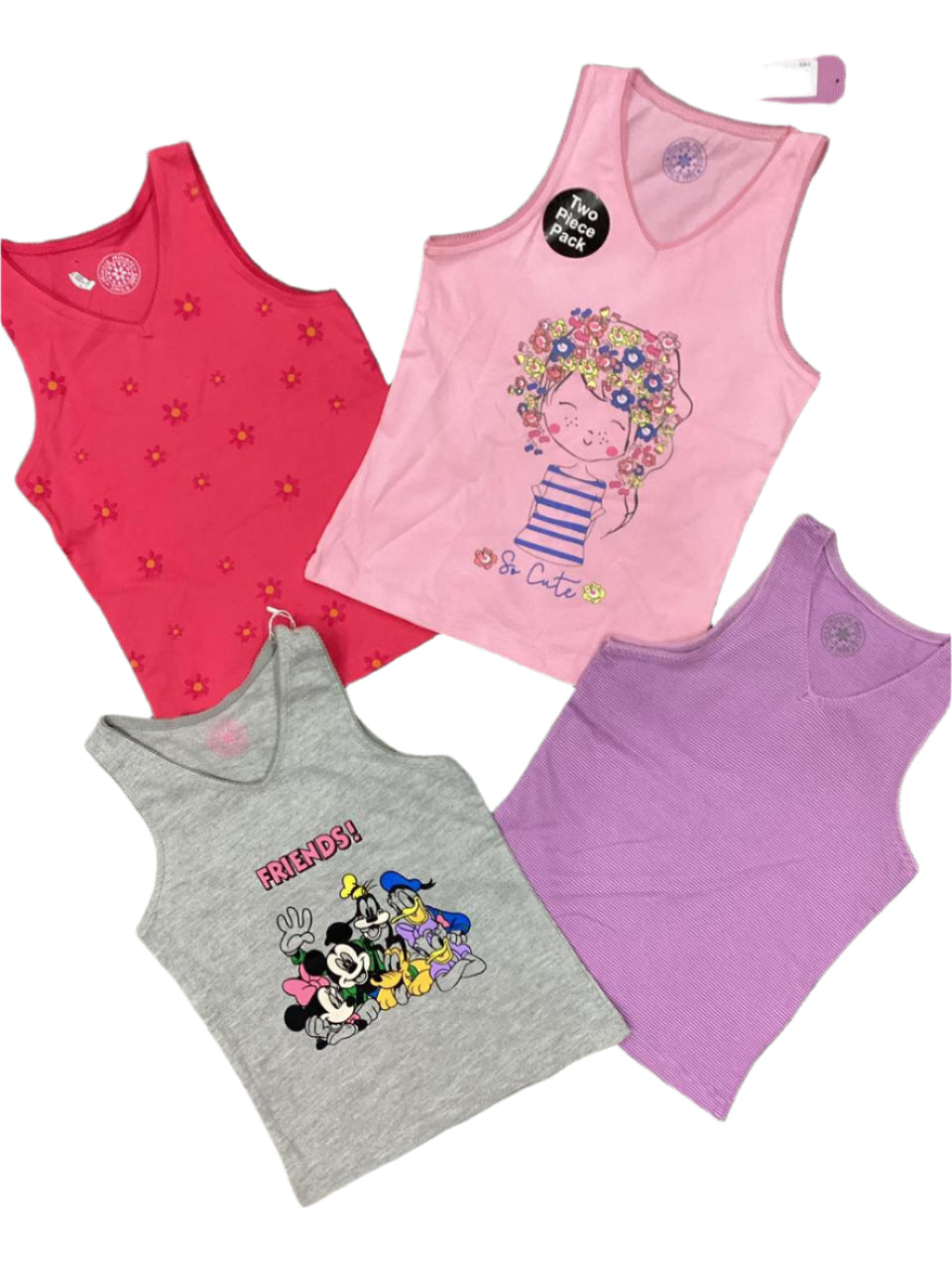 Kids Girls Summer Branded Tank Tops 2-3 Years Pack of 4