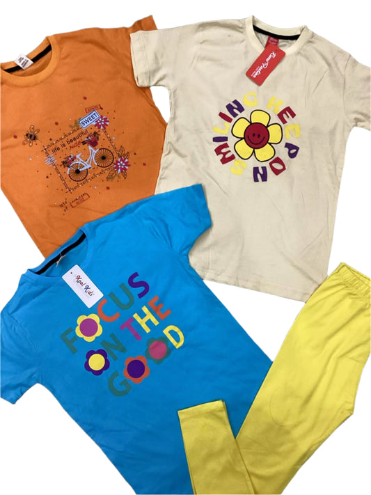 Kids Girls Summer Branded Shirts and Tights 9-10 Years Pack of 4