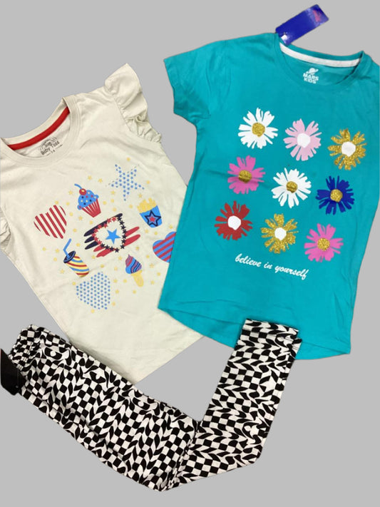 Kids Girls Summer Branded Shirts and Tight 7-8 Years Pack of 3