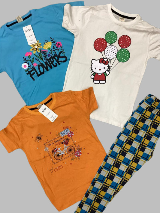 Kids Girls Summer Branded Shirts and Tights 7-8 Years Pack of 4