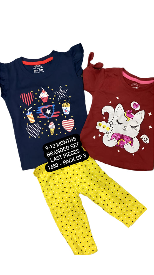 Kids Girls Summer Deal 9-12 Months Shirts and Tight Pack of 3