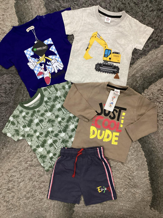 Kids Boys Summer New Arrivals on Sale Deal Pack of 5 for 9-12 Months