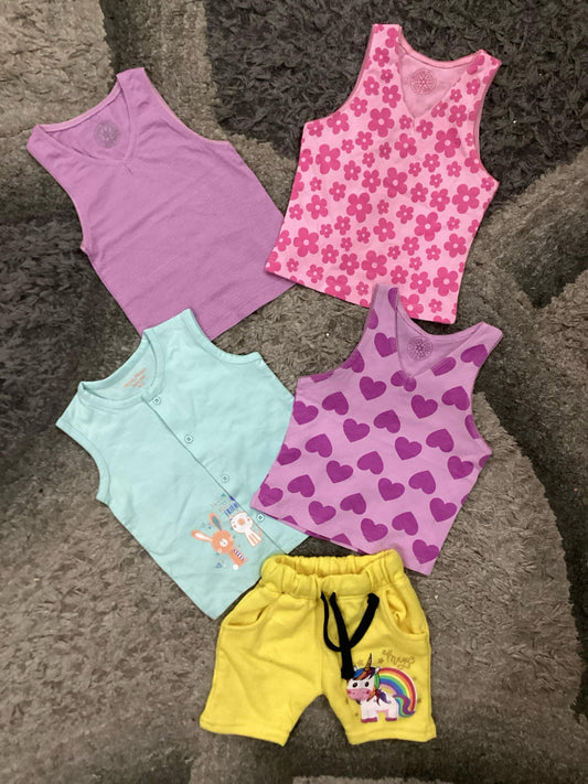 Kids Girls Summer New Arrivals on Sale Deal Pack of 5 for 9-12 Months