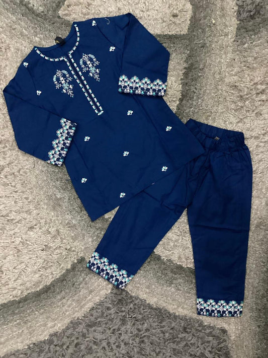 Kids Girls 2 Piece Eid New Arrivals Summer Lawn High Quality Embroider Shirts with Trouser