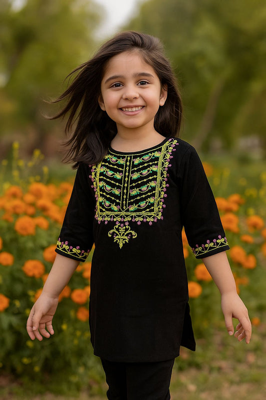 Kids Girl Affordable Baby Outfits –-Cordory Emrboided Kurti with Trouser
