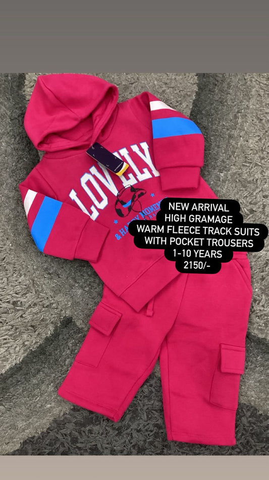 Kids Girls Affordable Baby Outfits –- Winter Warm Branded Original Fleece Warm Track Suit