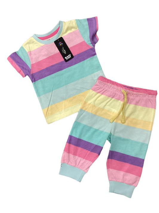 Kids Girls Summer TShirt Branded Imported Pj Suit Rainbow Colors