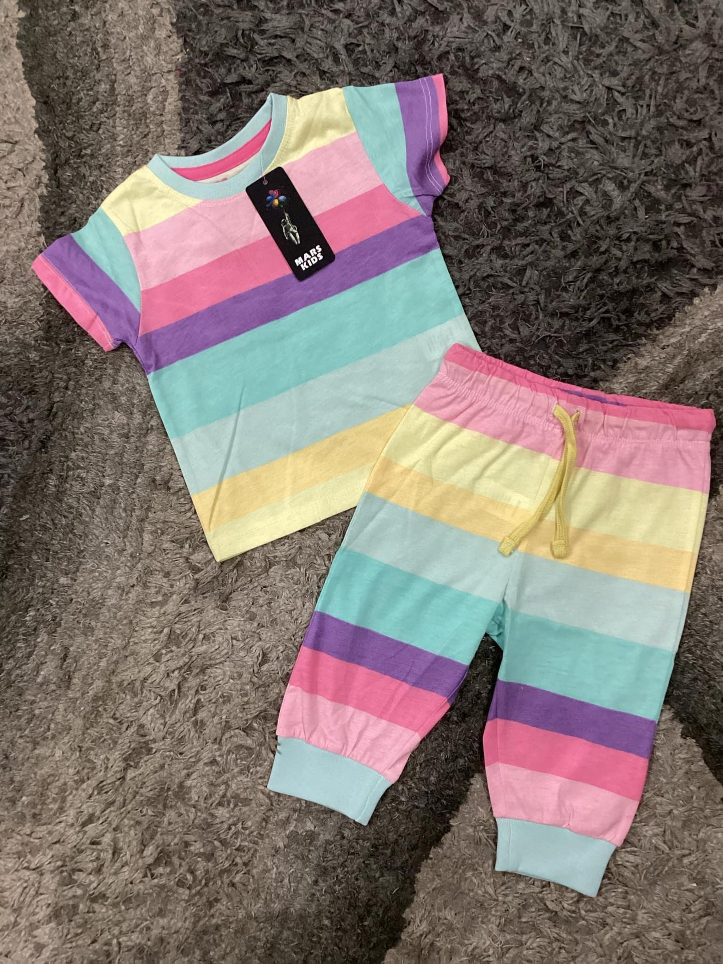 Kids Girls Summer TShirt Branded Imported Pj Suit Rainbow Colors