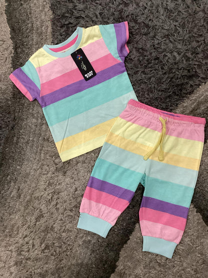 Kids Girls Summer TShirt Branded Imported Pj Suit Rainbow Colors