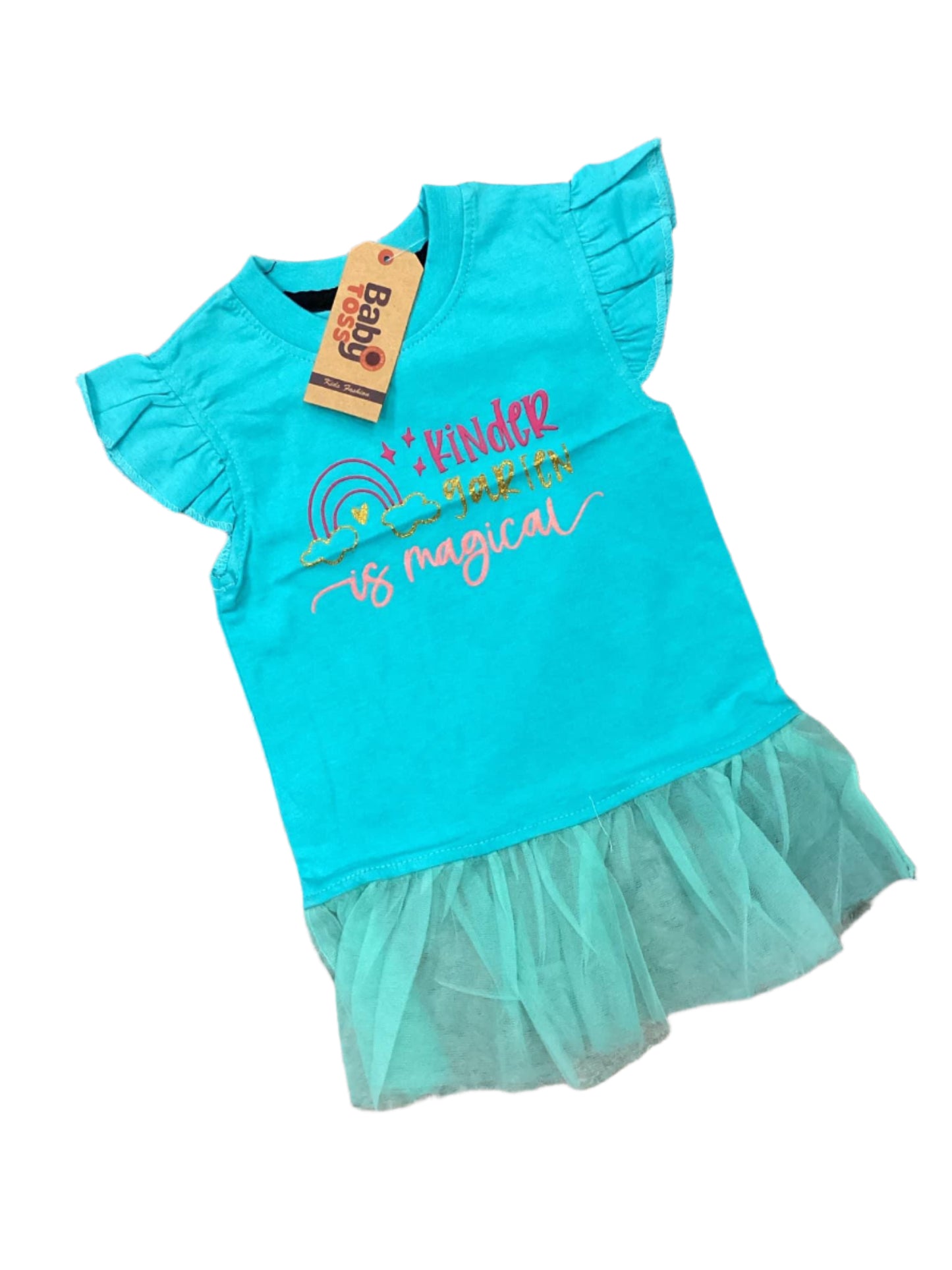 Kids Girls Summer T Shirt Top Frock With Net Border