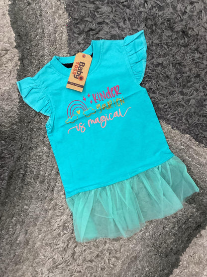 Kids Girls Summer T Shirt Top Frock With Net Border