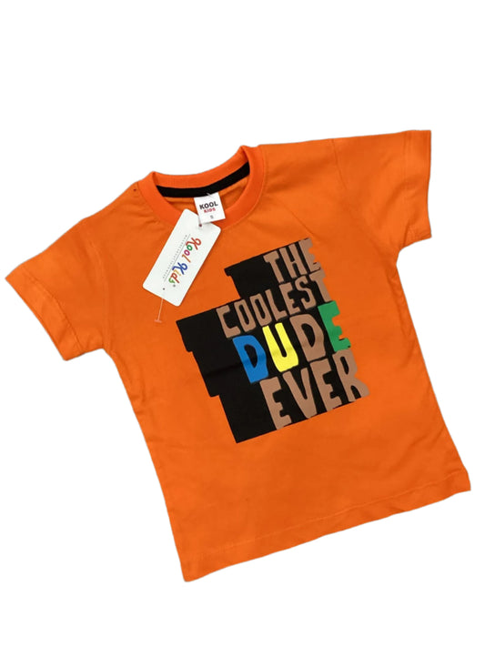 Kids Boys Summer T Shirt Coolest Dude Ever Orange