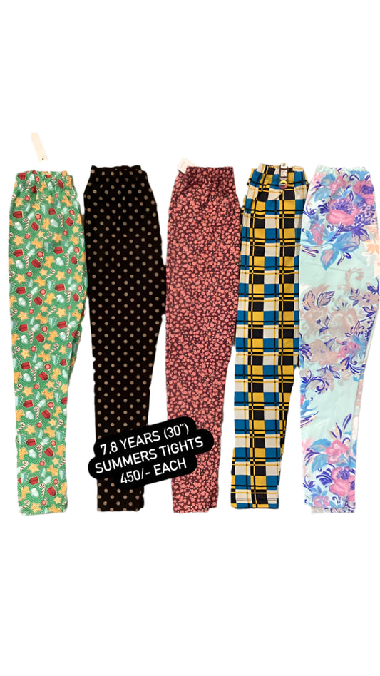 Kids Girls Summer Blended Tights Printed and Plain Pack of 3