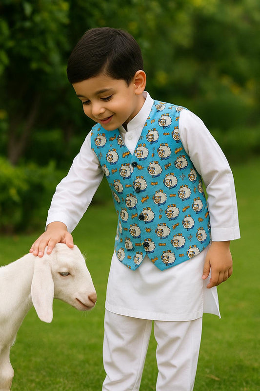 Celebrate Eid in style! Kids Boy Summer Lawn Bakra Print – New Arrival perfect for 2025 Eid fashion