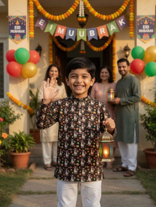 Kids Bakra Eid Collection 2026: Kids Girls Boys 2 Piece Bakra print Lawn Suit