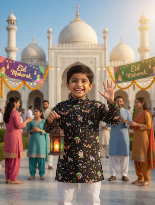 Kids Bakra Eid Collection 2026: Kids Boys 2 Piece Bakra print Lawn Suit
