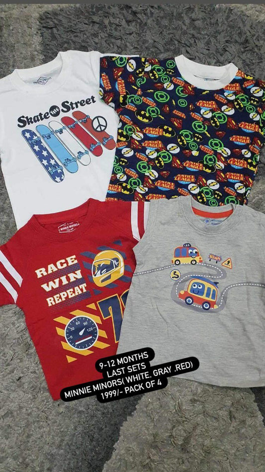 Kids Boys Summer Pack of 2|3|4 Branded Pack 9-12 Months: 4 Shirts Original Minnie Minors