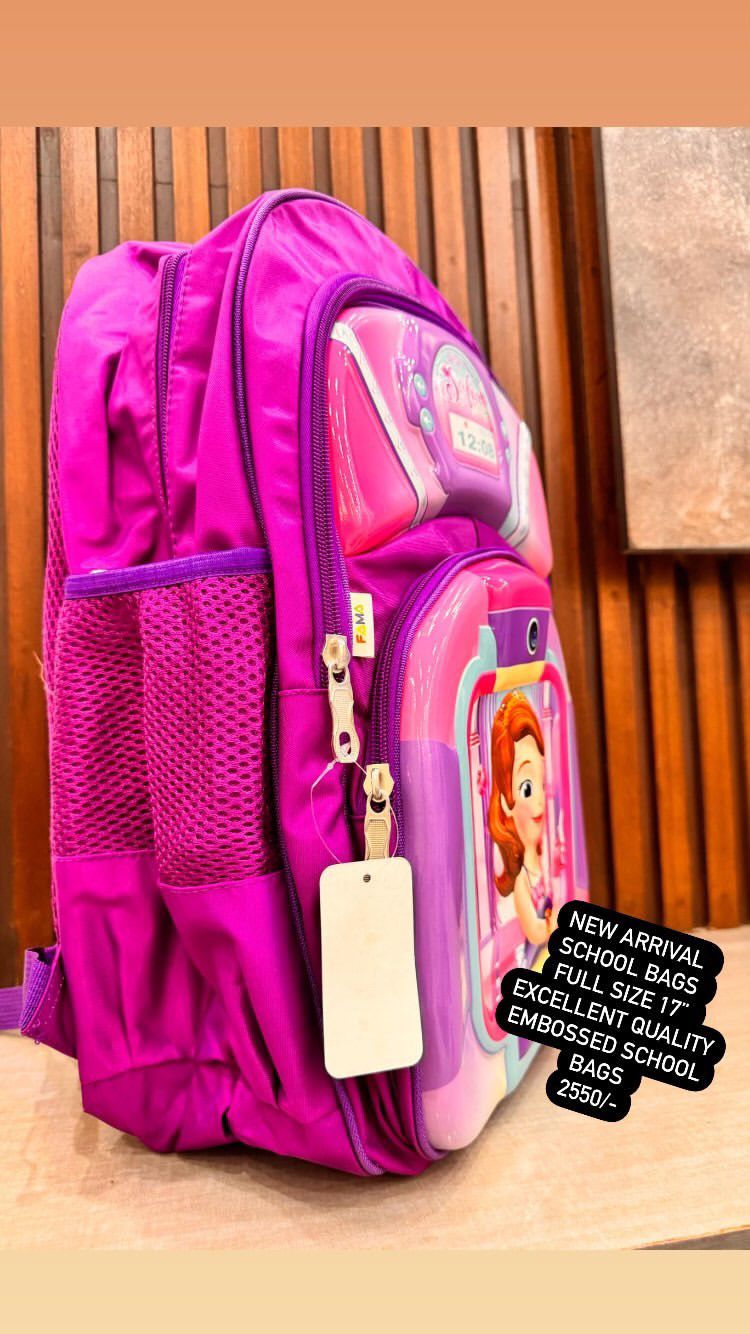 Kids Girls Boys 3D Embossed School Bag 17 Inches Height Excellent Quality Sophia