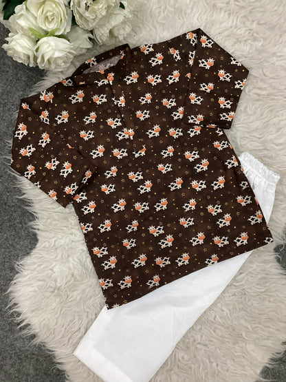 Kids Bakra Eid Collection 2026: Kids Girls Boys 2 Piece Bakra print Lawn Suit