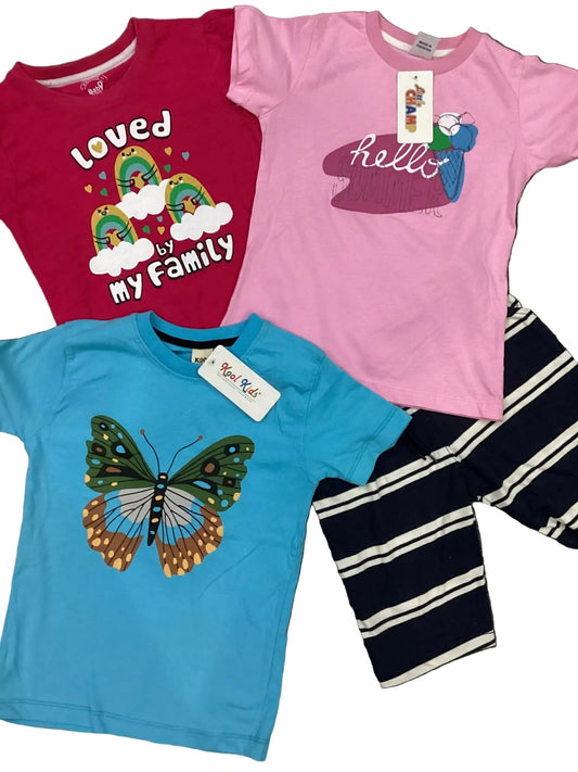 Kids Girls Affordable Baby Outfits –- Summer Sale New Arrivals Packs of 4 Shirts and Short